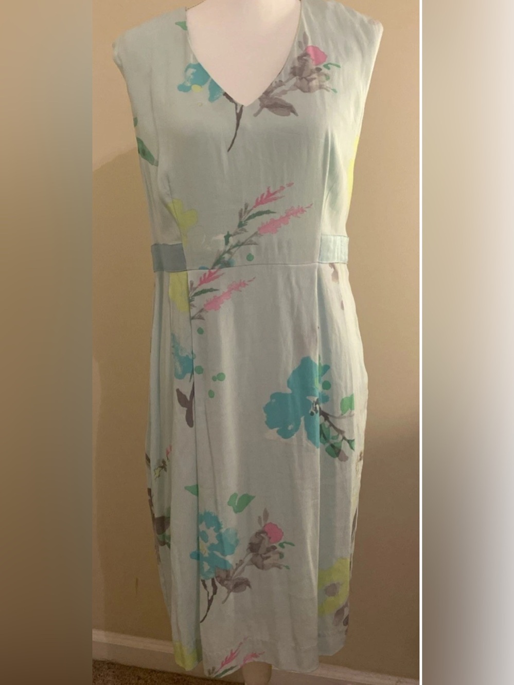 Light Blue Floral Midi Dress with Pink & Teal Accents
